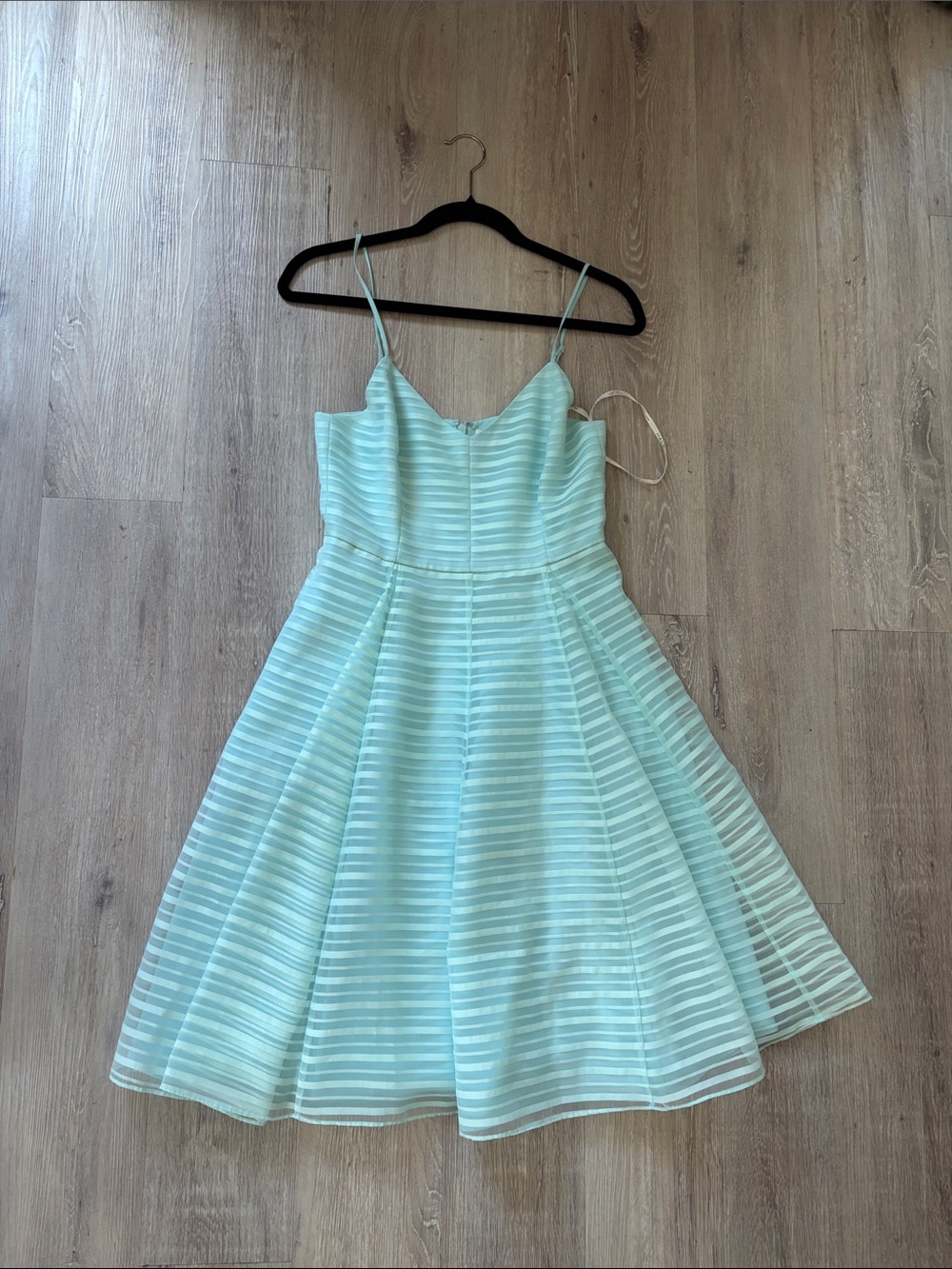 Halston Heritage Mint Striped Spaghetti-Strap Mini Dress